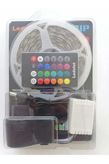 LEDOLET Rgb Kumandalı Trafolu Şerit Led 5m Silikonlu Ip65 Su Geçirmez Dım'li Yapışkanlı