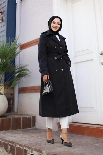 HARMAN BUTİK Belted and Buttoned Women's Trench Jacket