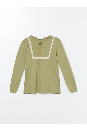 LC Waikiki LCW Women's Long Sleeve Embroidered Lace-Up Blouse