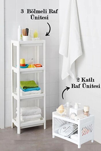 Bayev Set of 2 - 3-section Vesken, 2-tier Venice Shelving Unit, Bathroom Shelving Unit and Shampoo Rack Towel Holder