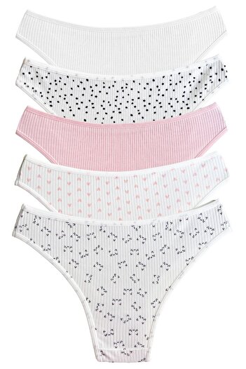 Cottonhill Pamuklu Desenli Kaşkorse Kadın Brezilya Külot 5'li Paket