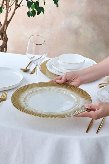 Karaca Home Marisa Round Plate Glitter Gold White 33 cm