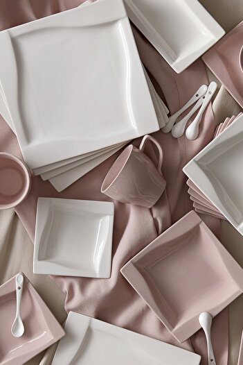 Karaca Forever Bone Rosalie 32 Pieces Porcelain Breakfast Set for 6 People