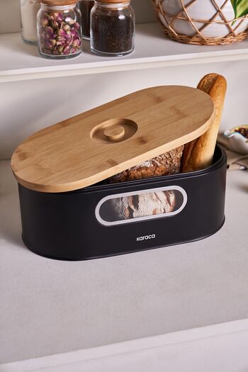 Karaca Stream 2in1 Bread Box/Cutting Board Black