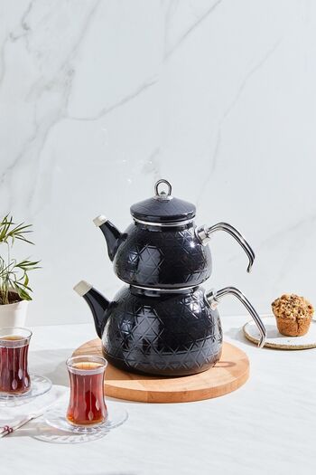 Karaca Crystal Black Enamel Midi Teapot Set