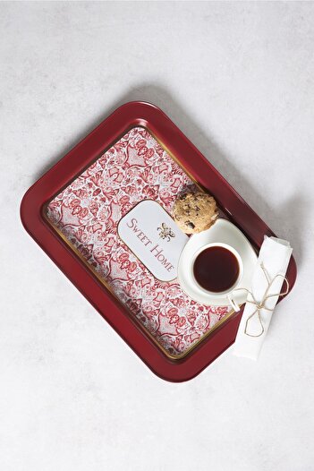 Karaca Whitney Red Metal Rectangular Tray 31x43 Cm