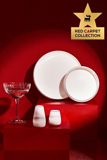 Karaca Red Carpet Collection Streamline New Sunset 59-teiliges Esstisch-Set New Bone für 12 Personen, Gold