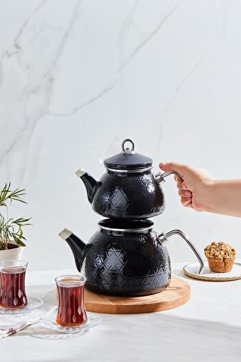 Karaca Crystal Black Enamel Midi Teapot Set