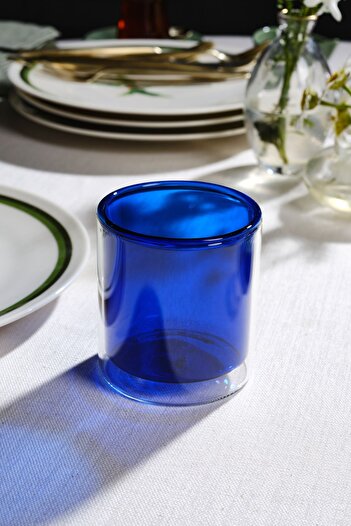 Karaca Pia Double Walled Glass Blue Water Glass 280 ml