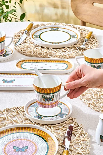 Karaca Forever Bone Papillon 33 Piece Breakfast Set for 6 People