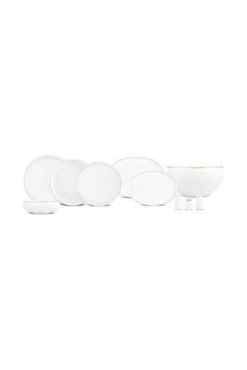 Karaca Red Carpet Collection Streamline New Sunset 59-teiliges Esstisch-Set New Bone für 12 Personen, Gold