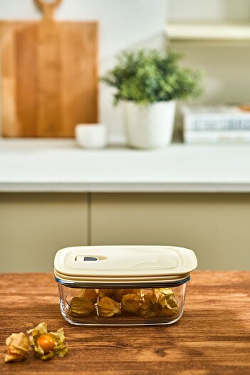 Karaca Cream Vacuum Lid Glass Storage Container 0.83 Lt