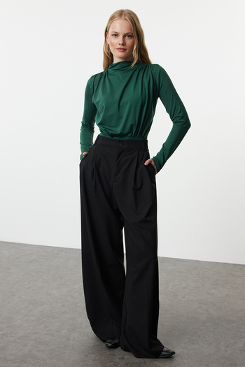 Trendyol Collection Flexible Emerald Green Drape Detailed Gathered Bodysuit - Stand Collar, Snap Fastener Twoaw25bd00010
