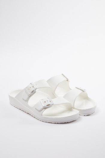 TRENDYOL SHOES Damskie klapki EvaSlippers - białe, podwójne paski Takaw25te00002