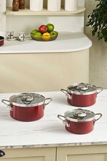 Karaca Erva Enamel Induction Base 6 Piece Midi Cookware Set Claret Red
