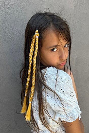 TAKIŞTIR Yellow Color Knitted Hair Figured Collet Buckle