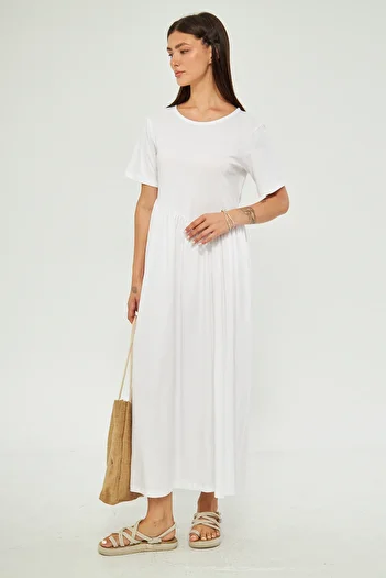 ESPİNA Cupra Short Sleeve Maxi Dress - Acid Washing Effect and Drawstring