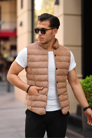 gm giyimarket Men's Sleeveless Suede Vest