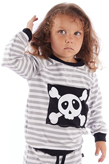 Colorinas Baby Striped Skull Printed Unisex Combed Cotton Sweatshirt
