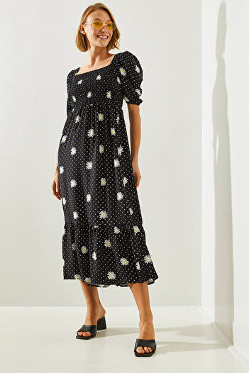 Bianco Lucci Gimped Viscose Women's Dress - Watermelon Sleeve