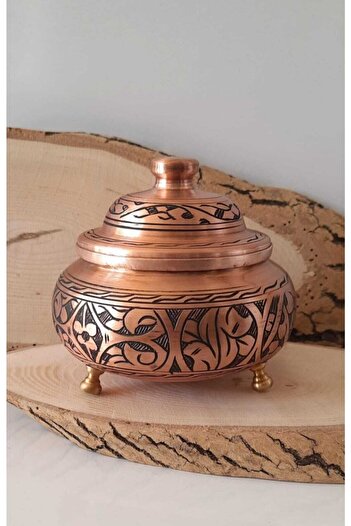 Hayal Dekorasyon Copper Sugar Bowl, Decorative Copper Small Bowl with Lid, Hand Embroidered Authentic Copper Bowl