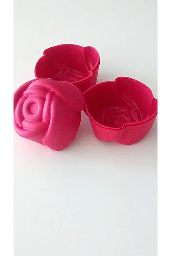 PİNK ROSE Bybirgül Red 12 Piece Silicone Mini Rose Cake Mold, Muffin Mold 12 Pieces
