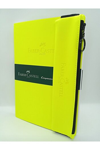 Faber Castell A5 Дневник от синтетична кожа без дата и калъф за моливи от синтетична кожа в неоново жълто