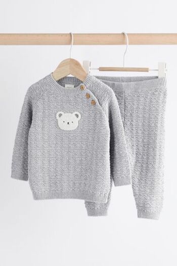 Next Baby Gray Bear Patterned 100% Cotton Knitwear Long Sleeve Set