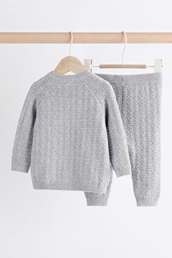 Next Baby Gray Bear Patterned 100% Cotton Knitwear Long Sleeve Set