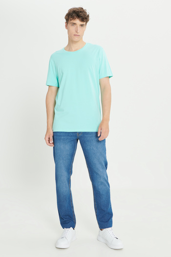 ALTINYILDIZ CLASSICS Turquoise Slim Fit Crew Neck Men's T-shirt - 360 Degree All Direction Stretch
