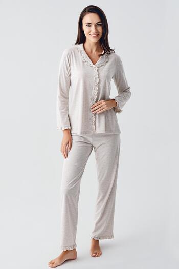 Artış Stretchy Cotton Fabric Long Sleeve Women's Maternity Pajamas Set