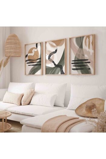 woodhomeworks Ahşap Çerçeveli 3 Lü Soyut Tablo Home Ev Salon Oturma Odası Yatak Odası Balkon Dekor Qmrc45