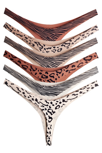 Cottonhill Laser Cut Basic Patterned Women's Thong Panties - Pack of 6