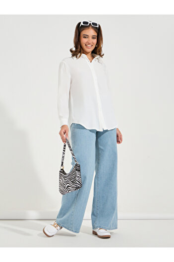 Take Two By Styli Solid High-Low Hem Shirt with Roll-Up Sleeves