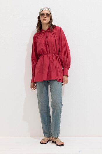 Manuka Voile Tunic - Cherry with Lace Detail