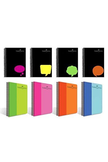 Faber Castell Spiral Plastic Cover Neon-Bicolor 8-Piece Notebook Set (4 Pieces Lined - 4 Pieces Checkered)