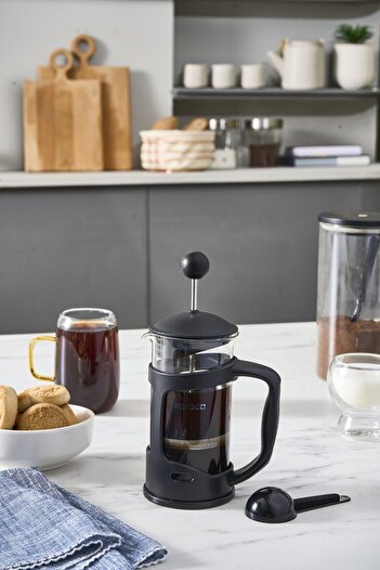 Cookplus Black French Press - 350 Ml Borosilicate Glass with Coffee Bean Spoon Gift
