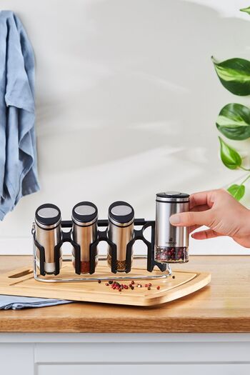 Karaca Walter Inox Line 4-Piece Spice Set with Stand