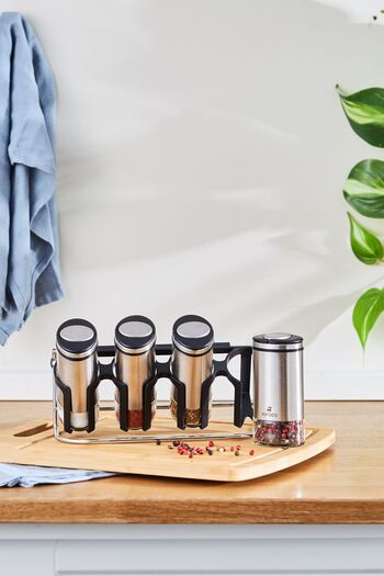 Karaca Walter Inox Line 4-Piece Spice Set with Stand