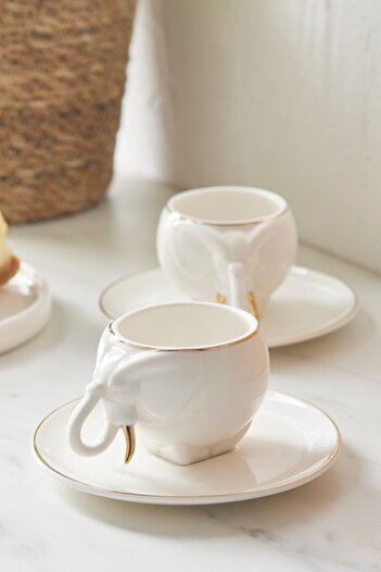 Karaca Elephant Porcelain Coffee Cup Set for 2 Persons 90 ml