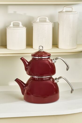 Karaca Erva Enamel Induction Based Midi Teapot Claret Red