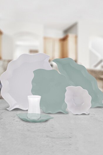 Karaca Leaf 25 Piece Porcelain Breakfast/Serving Set for 6 People