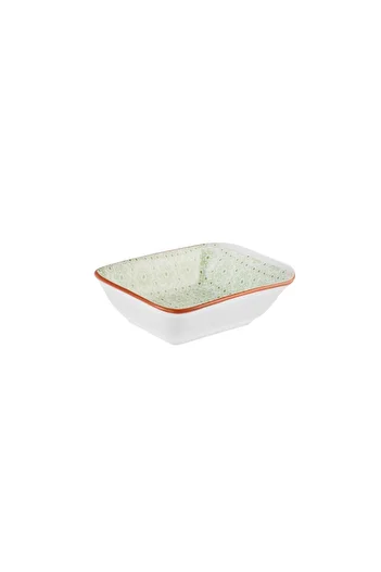 Karaca Floral Green Rectangle Snack Bowl/Sauce Bowl 10 cm