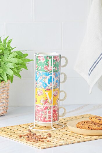Karaca Love 4-Piece Teacup with Stand 160 ml