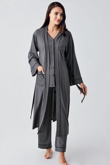 Artış Flexible Viscous Maternity Pajamas and Dressing Gown Set - Long Sleeve, Buttoned 15307