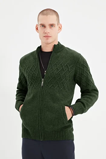 Trendyol Collection Half Turtleneck Khaki Knitwear Baklava Cardigan - Tmnaw22Hi0146