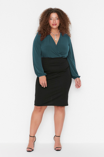 Trendyol Curve Green Balloon Sleeve Double Breasted Neckline Knitted Crop Blouse Tbbaw23Af00029