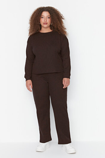 Trendyol Curve Brown Thessaloniki Knitted Tracksuit Set Tbbaw23Ai00002