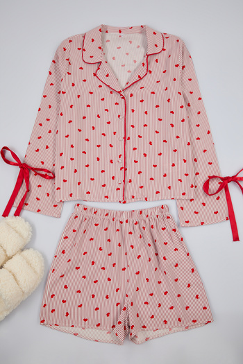 Trendyol Collection Pink-Red Heart Tie/Ribbon/Bow Viscose Shorts Woven Pajamas Set Thmss24Pt00047