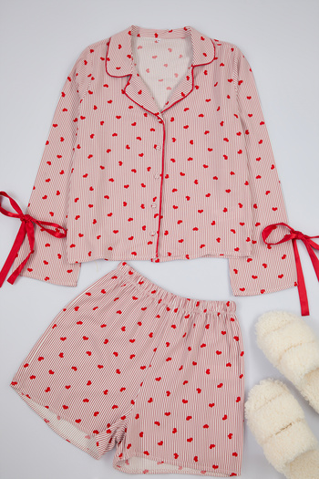 Trendyol Collection Pink-Red Heart Tie/Ribbon/Bow Viscose Shorts Woven Pajamas Set Thmss24Pt00047